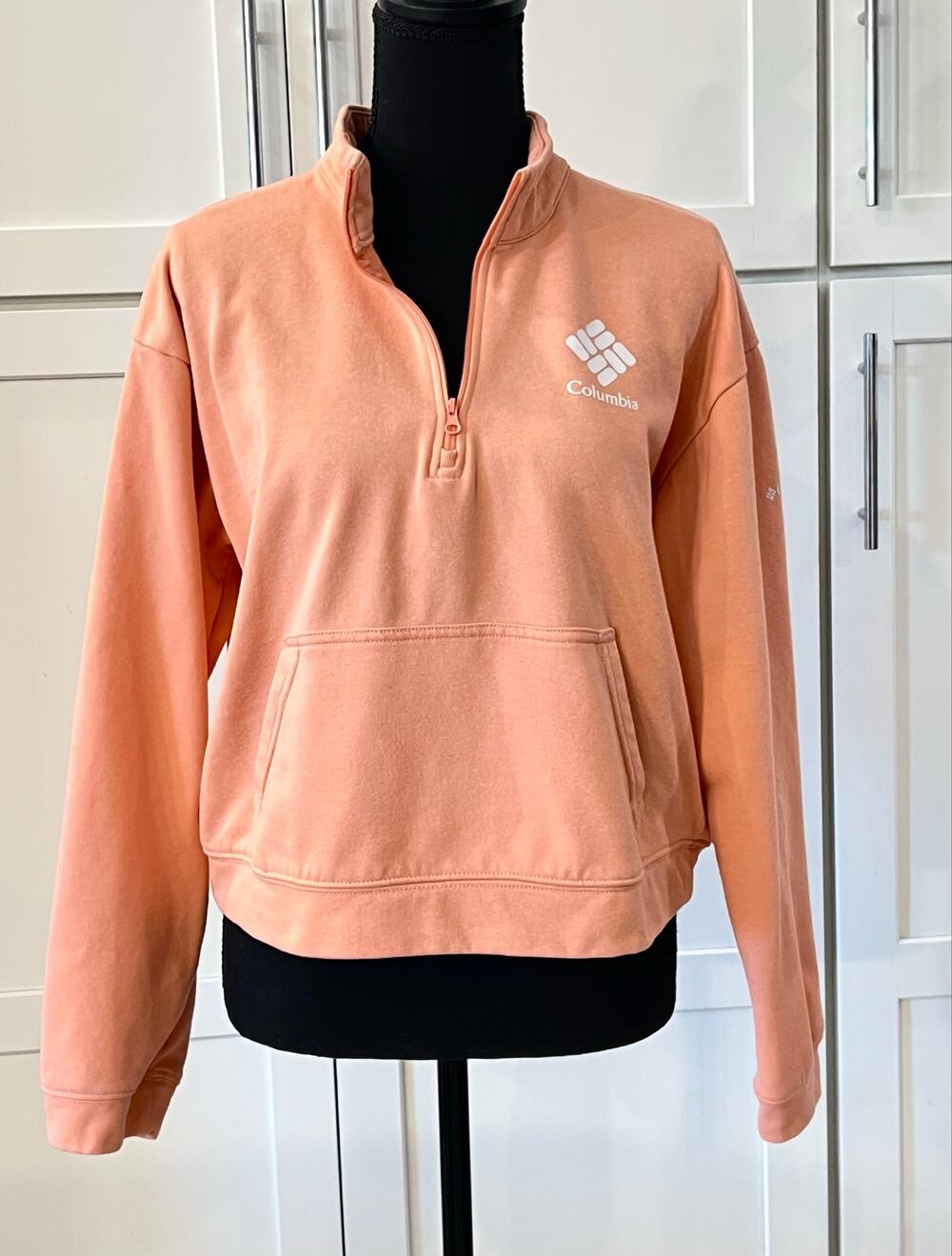 Columbia 1/2 Zip TREK French Terry Peach Sweatshirt Women’s L Long Sleeve Logo